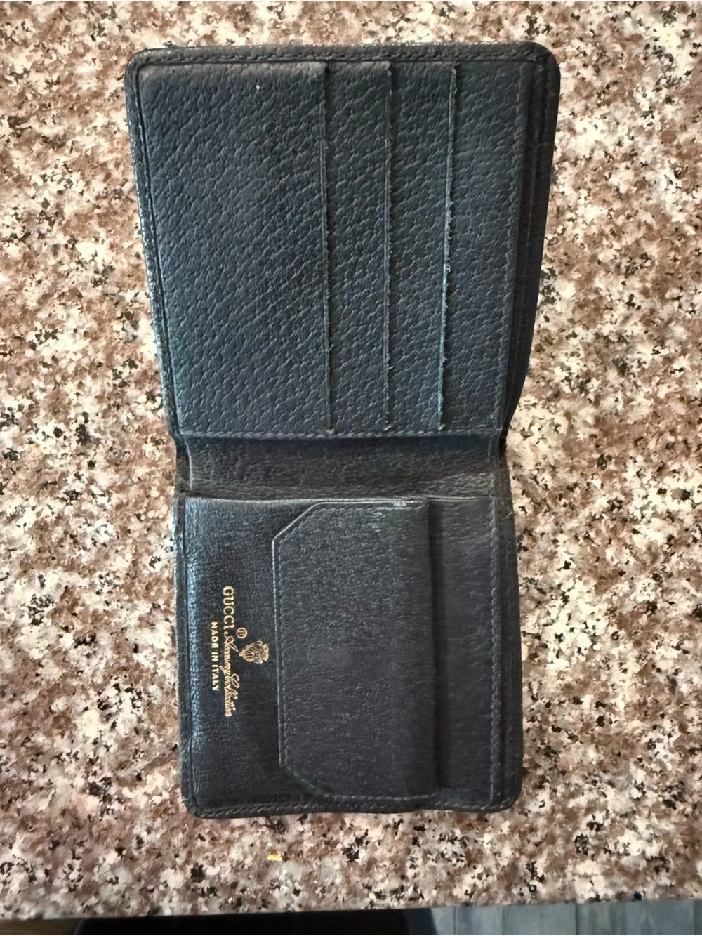 Gucci Beige and Black GG Canvas Bifold Wallet with Gold Snap